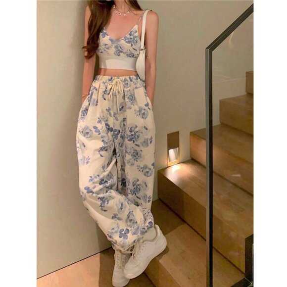 Boho Women's Printed cropped Camisole Top & tie waist Pants - Picture 1 of 7